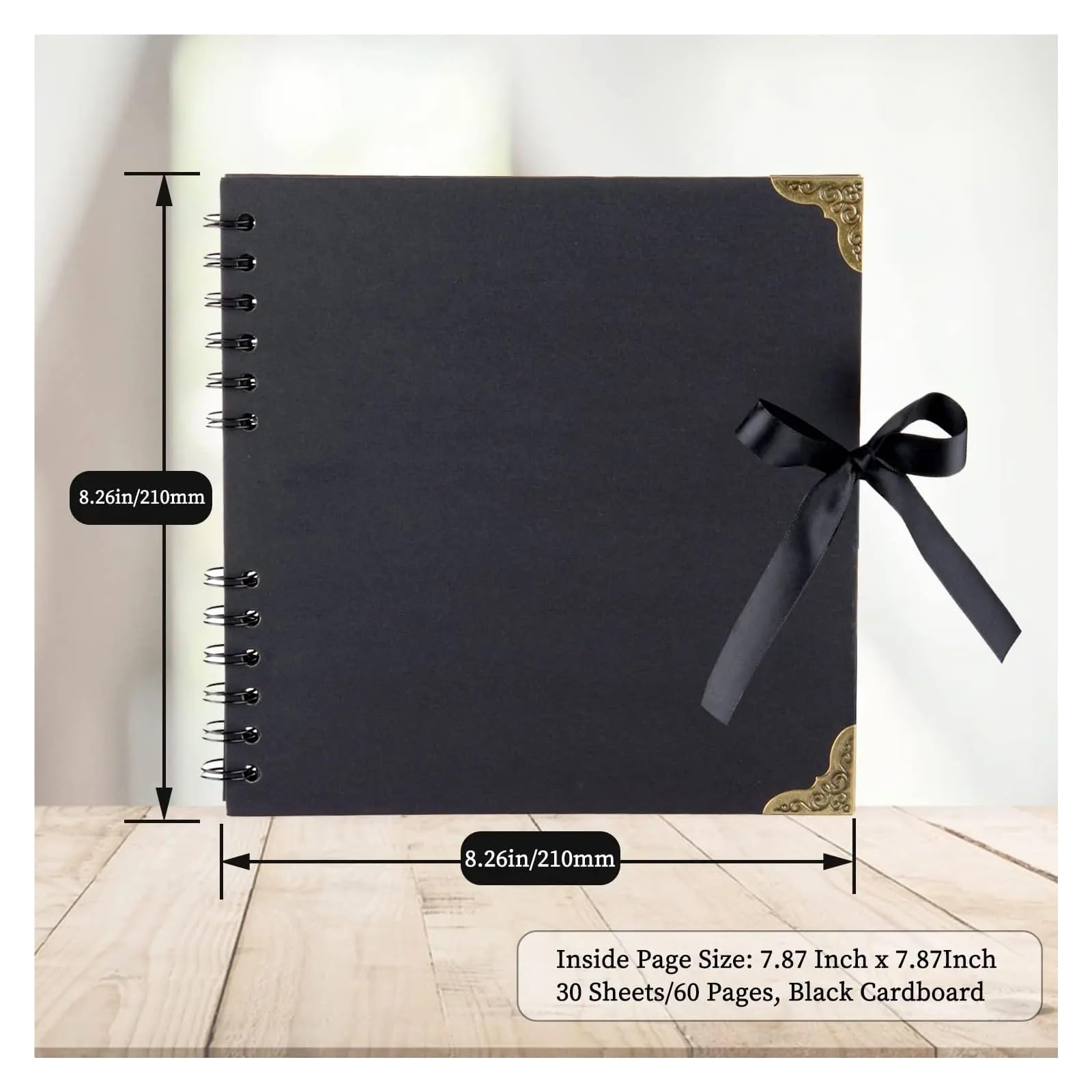 Álbum de fotos de recortes (8 x 8 pulgadas), 60 páginas, ideal for hacer tú mismo, for fotos familiares de bodas y aniversarios.(Black)