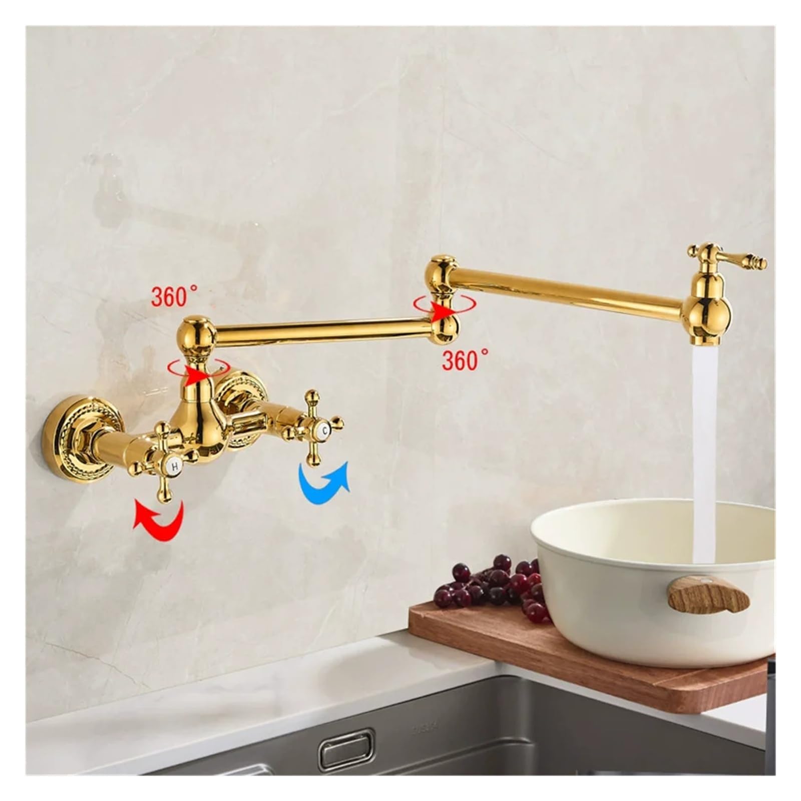 Grifos mezcladores para Fregadero ollas de Cocina Antiguos Plegables Pared Agua fría y Caliente con caño Giratorio Plegable cepillados la mayoría Las situaciones (antigüedades).