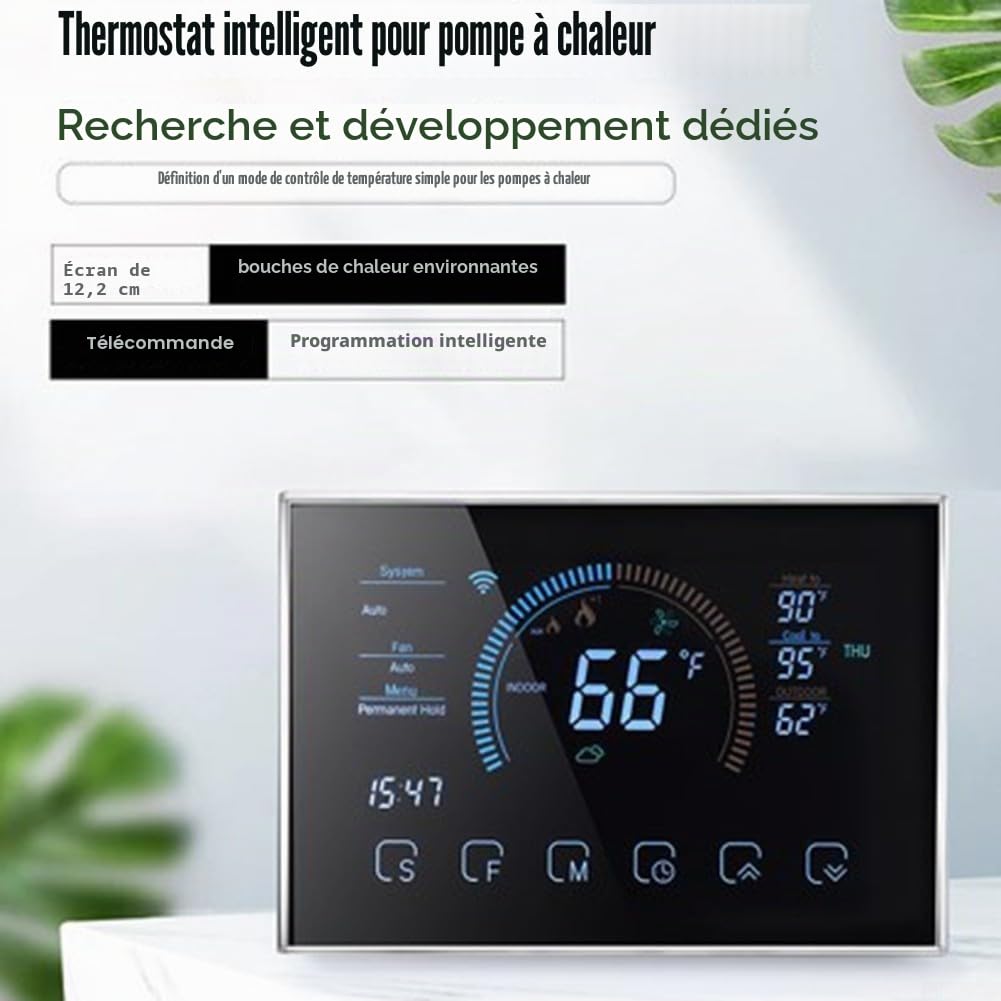 Thermostat numérique programmable pour pompes à chaleur, connectivité WiFi et interface conviviale