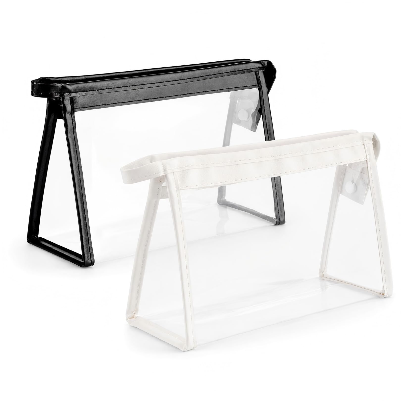 White Black Clear Zipper Pencil Case for Students Travel Toiletries Bags