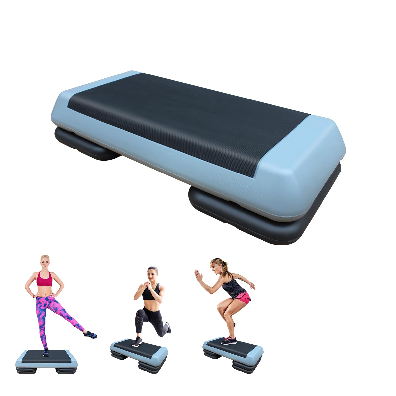 MIIUDGIG 28.5'' Exercise Aerobic Step Platform, 4-6-8inAdjustable Fitness Stepper Workout with 4 Stackable Risers, Aerobics Stepper Workout Stepper