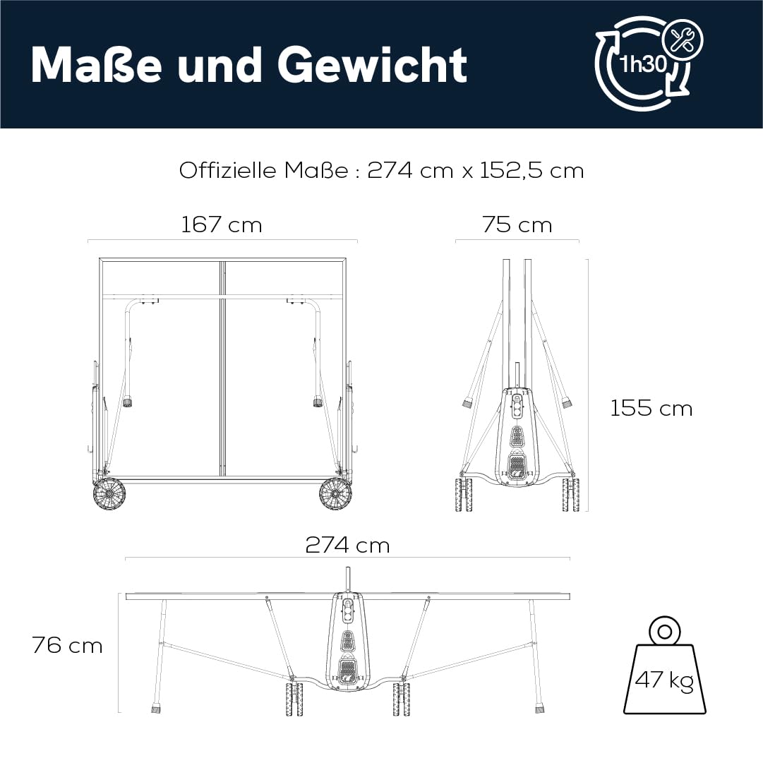 CORNILLEAU 100X Outdoor Tischtennisplatte - Klappbar - Wetterfest - 4 mm Melaminharzplatte -Tischtennistisch für draußen - Blau oder Grau