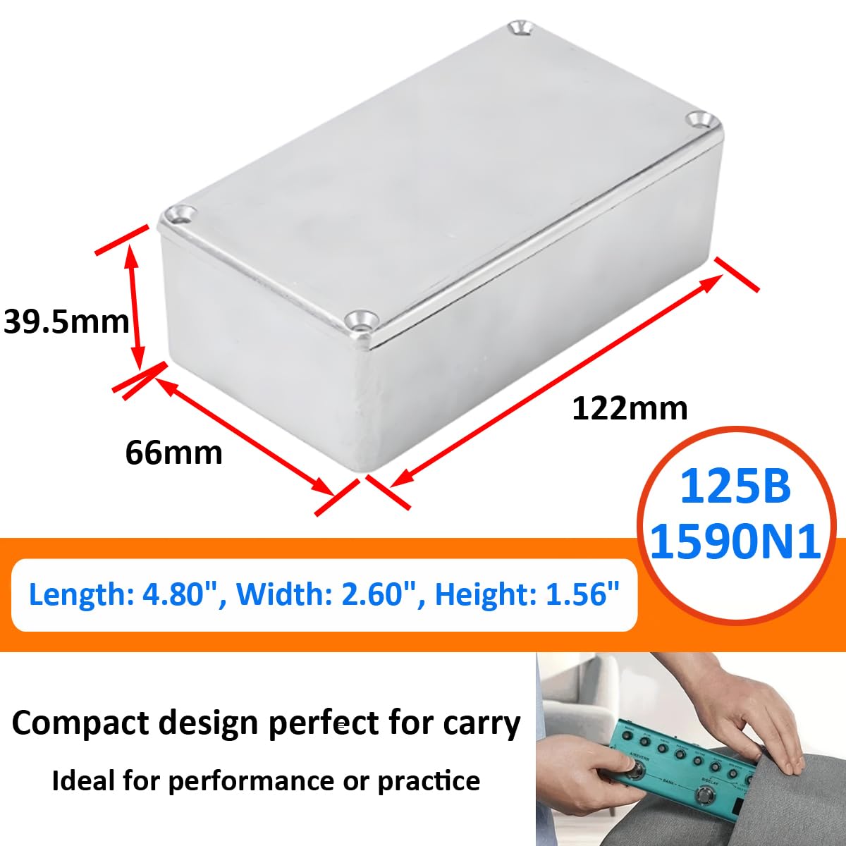 2 Pièces 1590N1 125B Boîtier de Pédale d'effets pour Guitare Boite en Aluminium Moulé Sous Pression Stomp Effet Boîtes Projet Électronique étanche Avec Vis 122mmx66mmx39,5mm