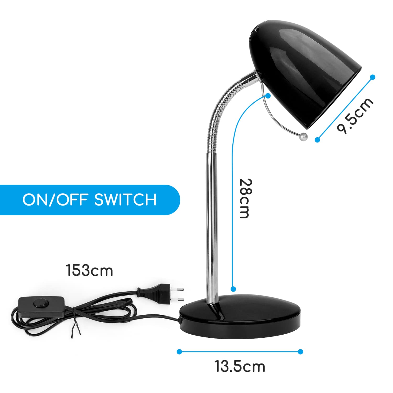 Aigostar Lámpara Escritorio Retro E27, Flexo Escritorio de Metal Vintage Sin Bombilla, Lampara de Mesa con Cuello Flexible, Máx 240V, Cable de 153 cm, Negro