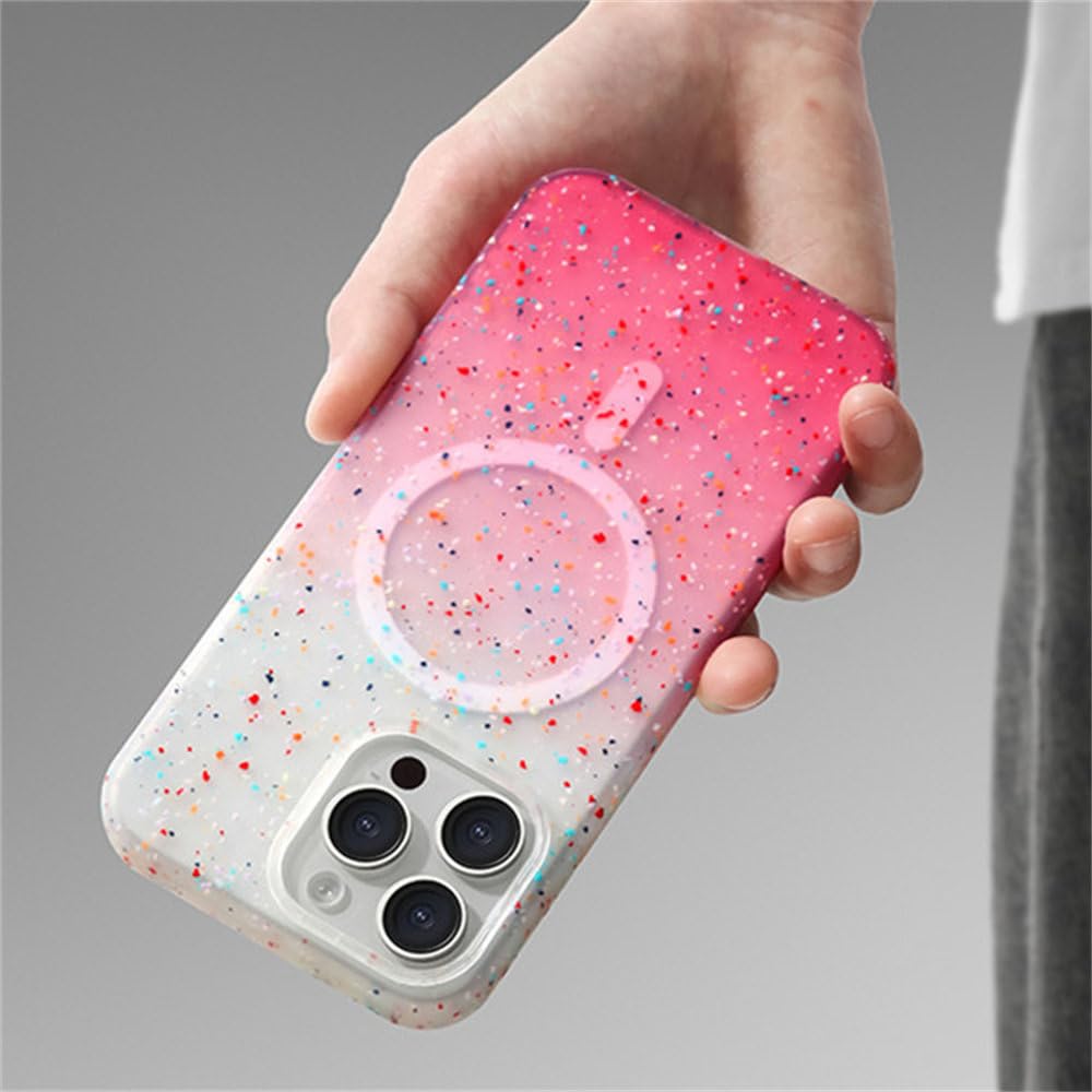 Custodia magnetica di lusso con motivo ad acquerello e stelle per iPhone 14/15 Pro Max, originale, in silicone liquido colorato, rosa, per iPhone 14 Pro