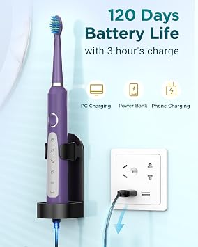 Sonic Electric Toothbrush for Adults and Kids - Sonic Toothbrushes with 8 Tooth Brush Replacement Head and 5 Brushing Modes, 120 Days of Use with 3-Hour Fast Charge, 2 Minute Smart Timer
