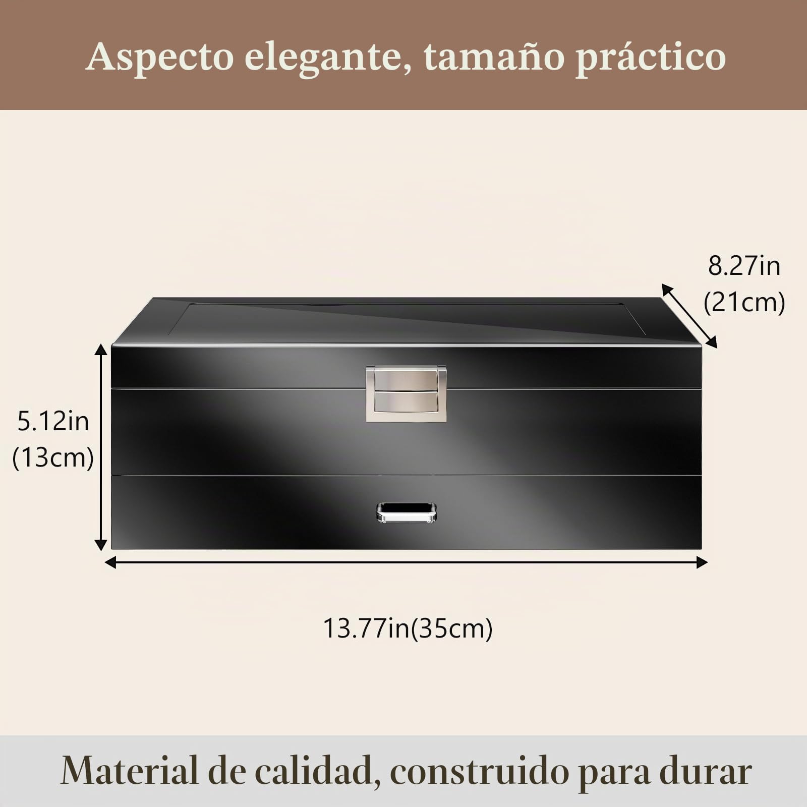 ProCase Caja para Relojes y Gafas, Estuche para Reloj y Joyero Almacenamiento con Tapa de Cristal Cajón para Anillos Pulseras -Negro