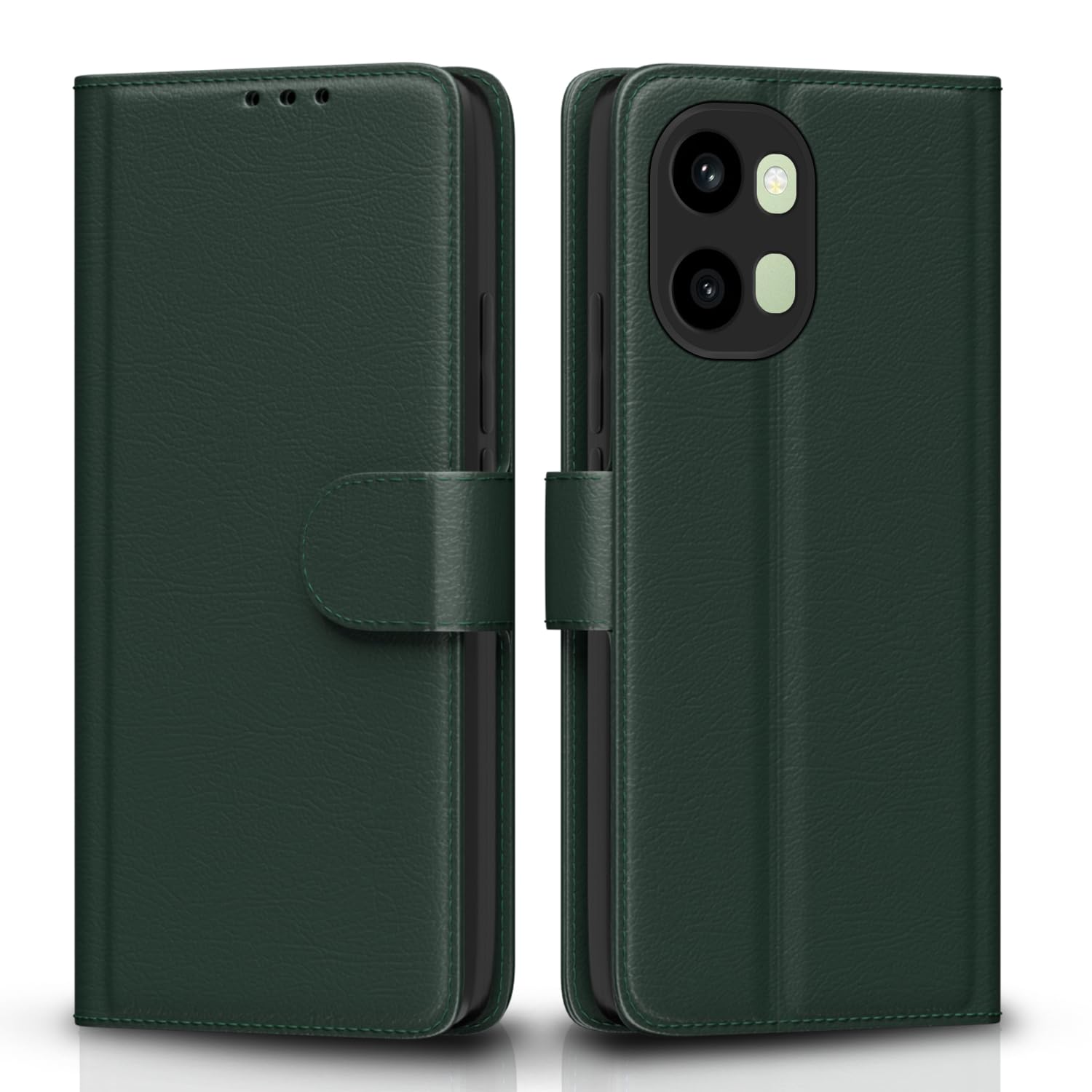 Amazon Basics Flip Cover for OnePlus 15R 5G Leather Finish | Wallet Stand and Shock Proof | Inside TPU with Card Pockets | Complete Protection Flip Case (Green)