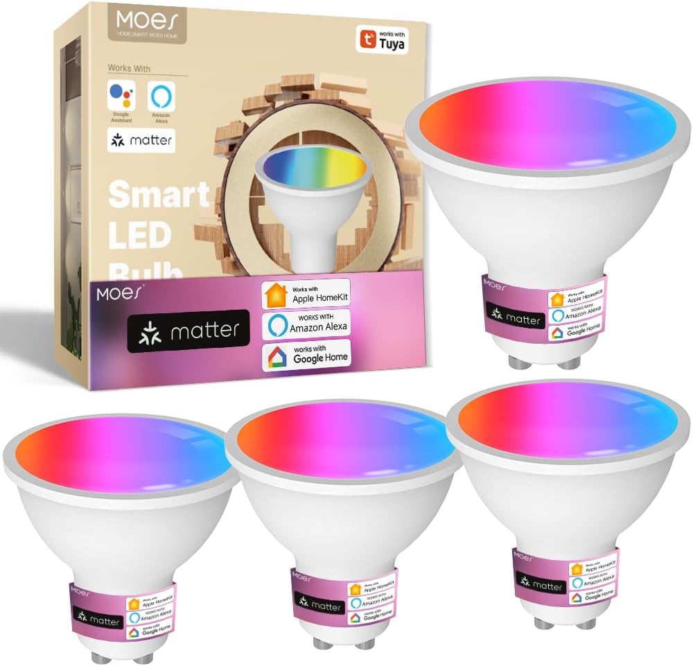 Smart LED Bulb, GU10 Base, RGBW Color Changing 2700K-6500K, 470 Lumens, 5W, Matter Standard Compatible, 2.4GHz WiFi Connectivity, Works with Alexa/Google Home/Apple Home (4P)
