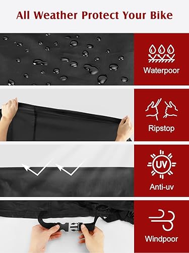 Miniatura 2 de Funda para bicicleta para 2 bicicletas, 210D Oxford para exteriores, impermeables, con orificio de bloqueo, protección para todo tipo de clima,