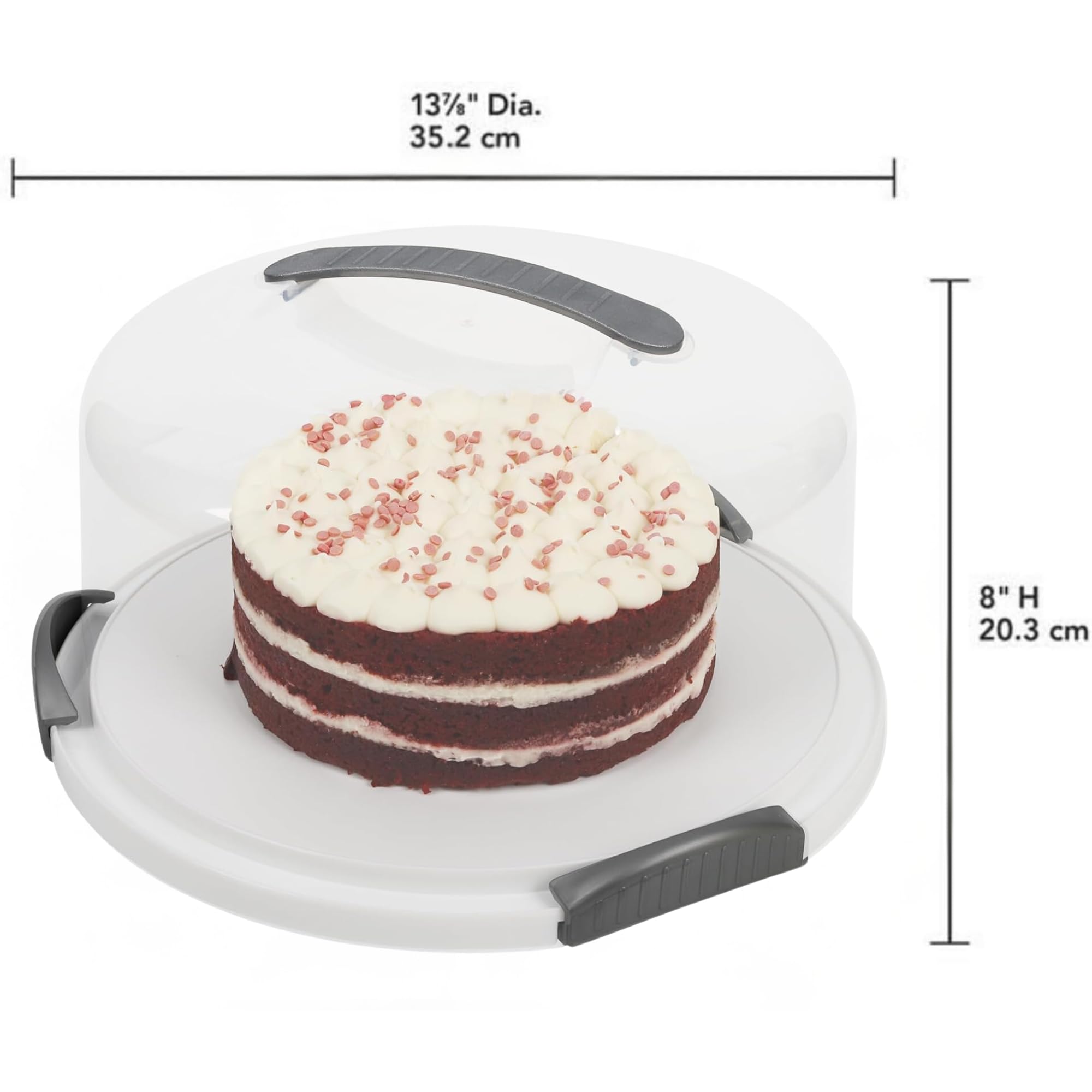 JOEY'Z Contenedor de almacenamiento extra grande para tartas con servidor para tartas de hasta 12 pulgadas, 3 capas, cúpula translúcida blanca y gris, transporta pasteles, pasteles u otros postres