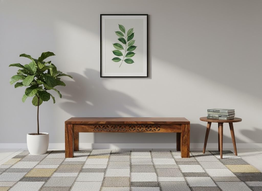 CARVING CUSTOMS Solid Sheesham Wood Living Room Benches, Wooden, Upholstered Wooden Seating Bench for Home & Office l Solid Wood Bench for Dining Table l Indoor Outdoor Seating-image-29