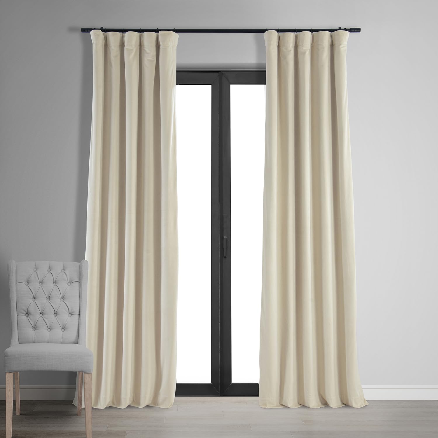 HPD Half Price Drapes Signature Blackout Velvet Curtains 120 Inches Long Heat & Full Light Blocking Blackout Curtain for Bedroom & Living Room (1 Panel), 50W x 120L, Neutral Ground