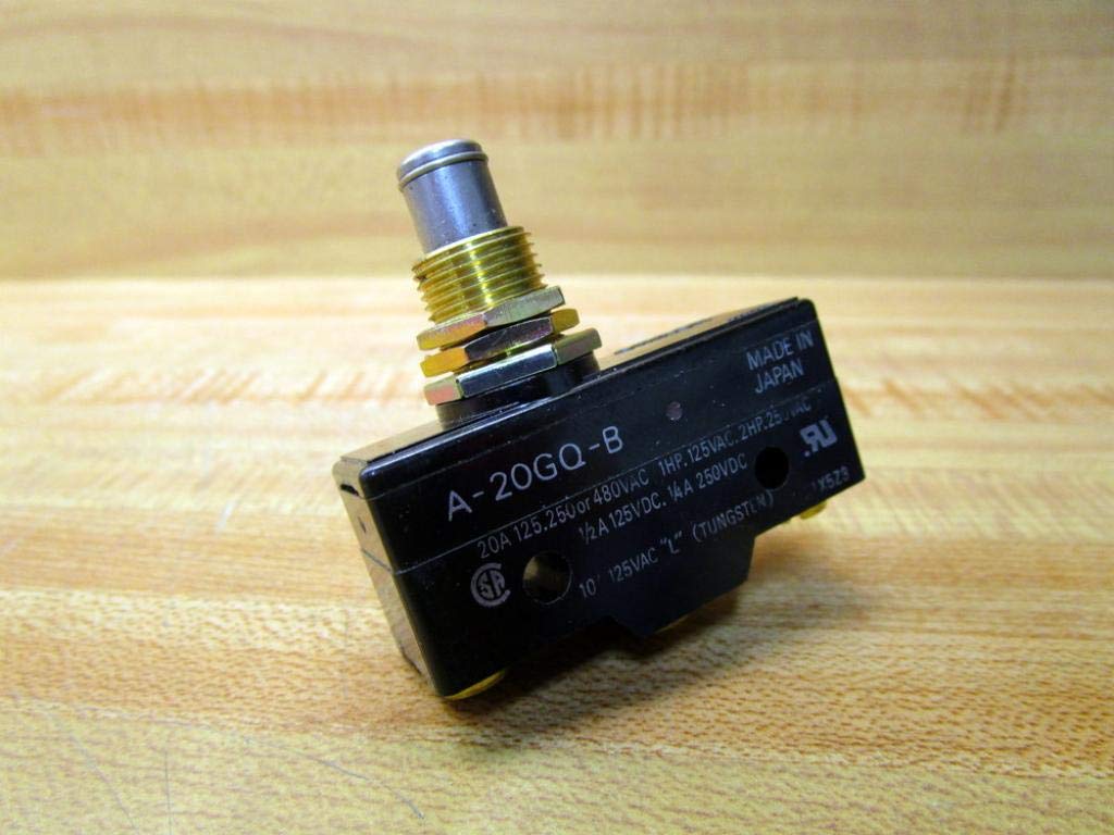 Omron A-20GQ-B General Purpose Basic Switch, High Capacity, Panel Mount Plunger, Screw Terminal, 0.5mm Contact Gap, 20A at 250VAC Rated Current