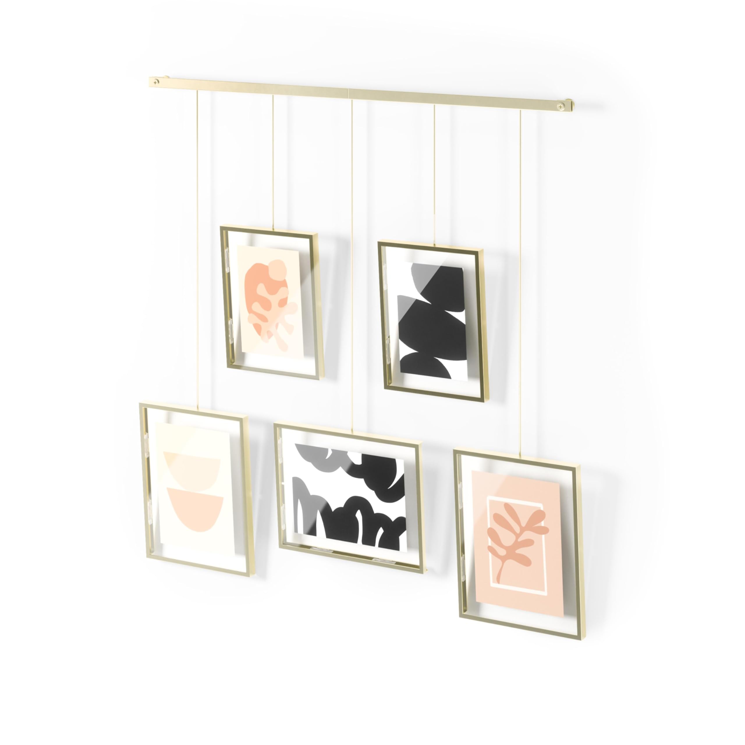 Exhibit Picture Frame Gallery Set Adjustable Collage Display For 5 Photos, Prints, Artwork & More (Holds Two 4 X 6 Inch And Three 5 X 7 Inch Images), Normal, Brass