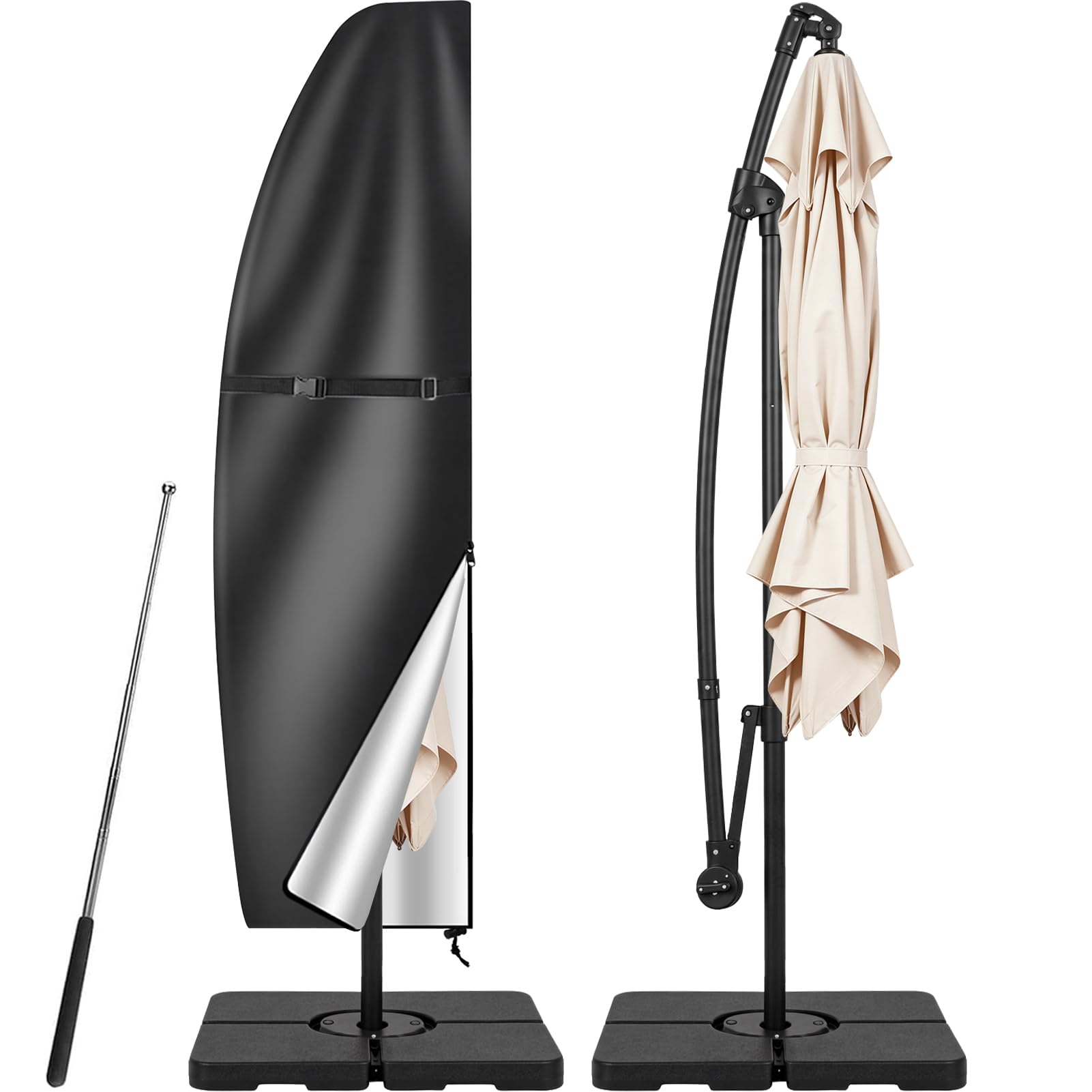 Teynewer Black Garden Parasol Cover, Waterproof Cantilever Umbrella Protector