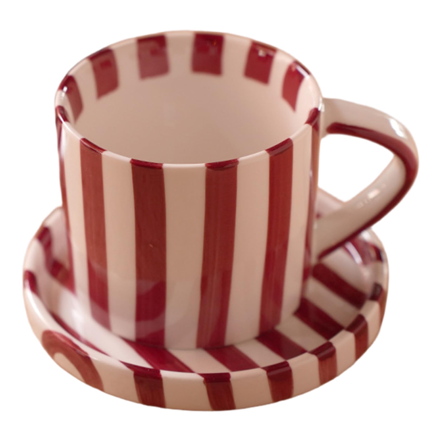 Ameble Ceramic Coffee Mug 200ml Red Striped Vintage Coffee Mugs with Handle & Saucer for Home Office Tea Drinks Water Ceramic Mug, Vintage Mugs, Cups, Unique