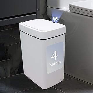 4-Gallon Automatic Lid Sensor Bathroom Trash Can, Touchless Smart Plastic Odor-Proof Bin, Suitable for Desks, Bedrooms, Living Rooms, and Study Rooms, White
