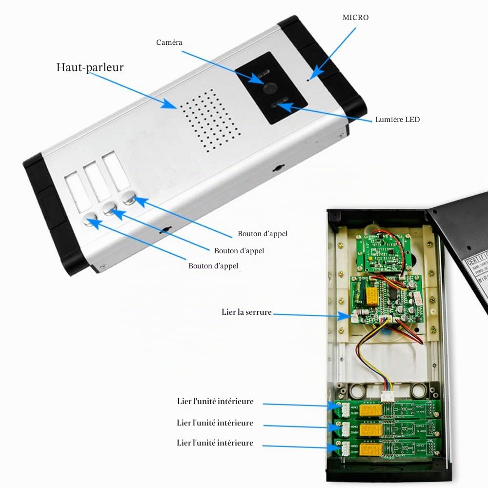 Système d'interphone de Contrôle d'accès de RFID Câblé 7"Système de Sonnette d'interphone de Moniteur de Moniteur Vidéo de Pouce pour la 3 Maison/Appartement