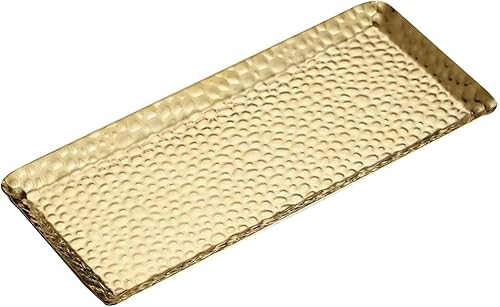 Bandeja decorativa de metal dorado de 9.8 x 4.3 pulgadas, bandejas reutilizables de acero inoxidable, bandejas rectangulares para exhibición de
