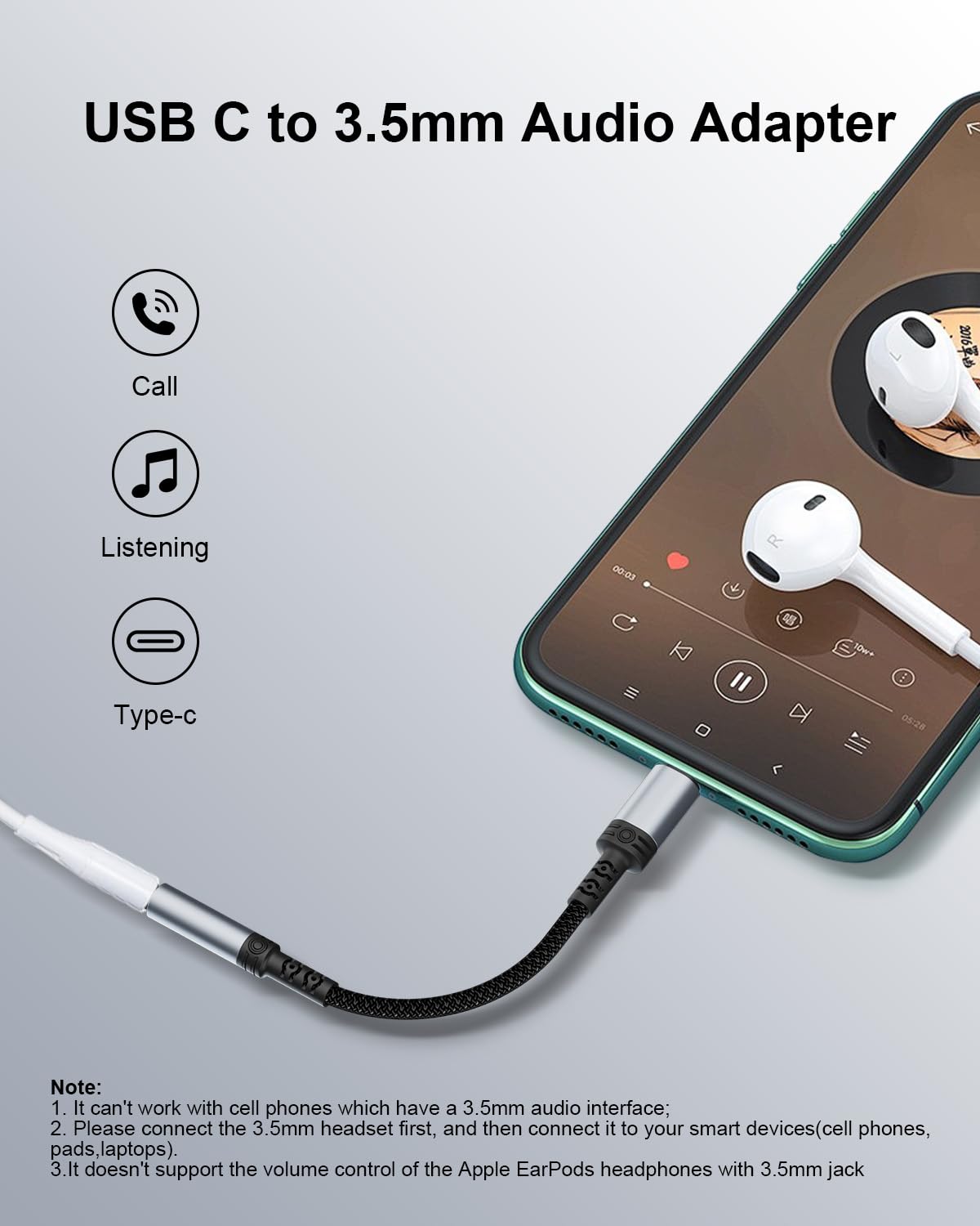 BLITEZZ Adapter USB C do jacka 3,5 mm (0,12 m, 2sztuki),Adapter USB-C do jacka 3,5 mm, adapter słuchawkowy USB C,kabel audio Aux,kompatybilny z iPhone'em 16/15,Galaxy S25 S24 S23 S22/Huawei P60/P50