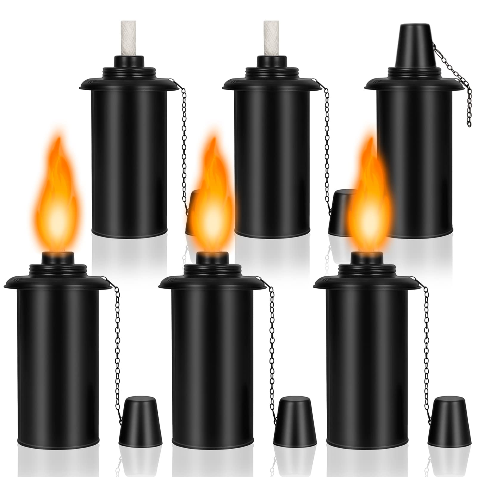 Torch Replacement Canisters 16oz, Outdoor Refillable Canister with Wicks and Caps, Bamboo Citronella Torch Cans for Patio, Garden