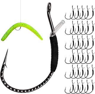 Dovesun 30PCS Weedless Hooks Wacky Rig Hooks Worm Fishing Hooks for Bass Fishing Size 1# 1/0 2/0 Wide Gap Wacky Hooks for Noke Rig No Sinker Rig with Soft Worm Baits
