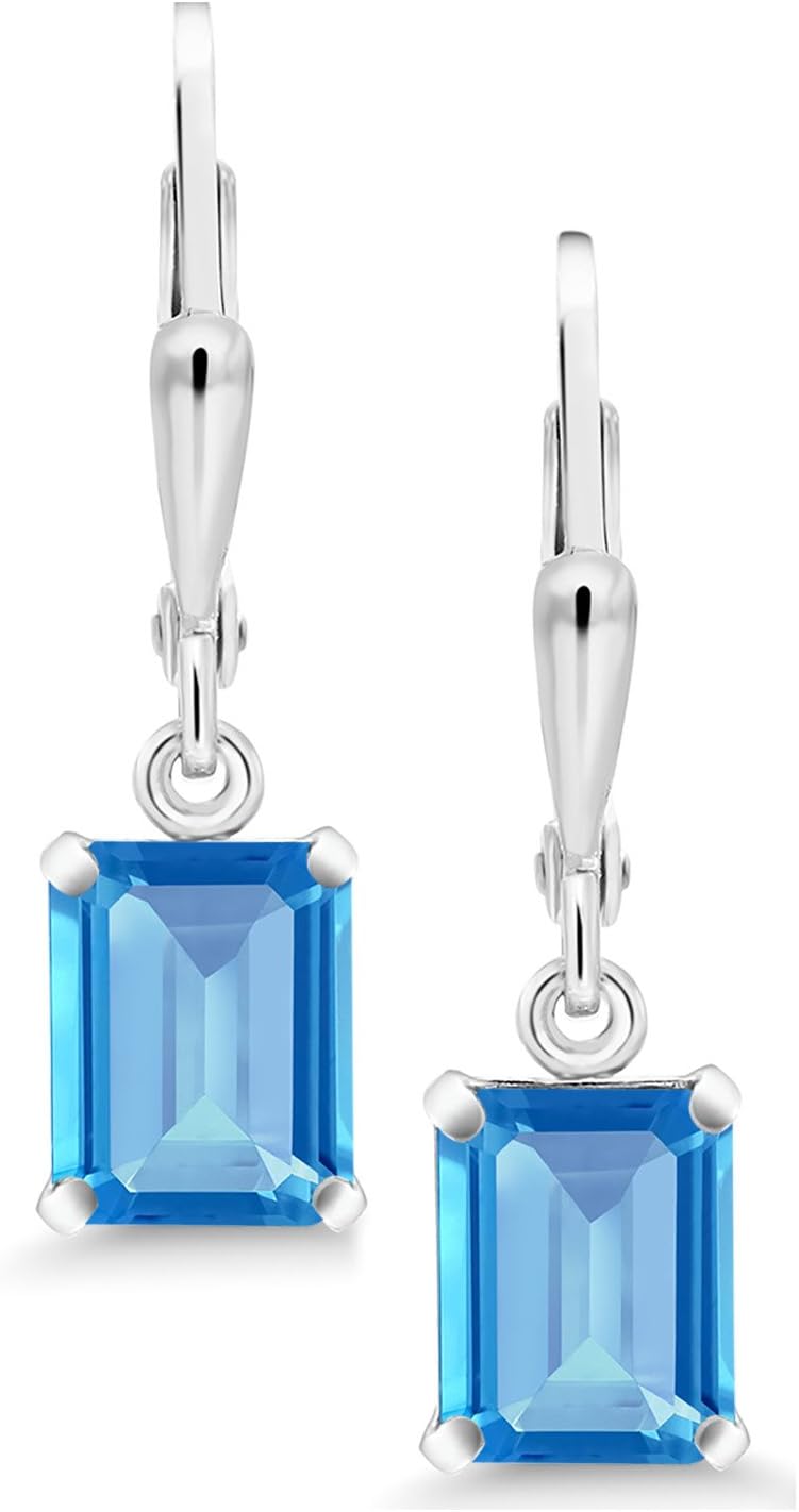 Gem Stone King Leverback Drop Dangle Earrings For Women | 8X6MM Emerald Cut Gemstone Birthstone | 925 Sterling Silver | Fine Jewelry Gifts for Her Mom Women Wife - Image 2