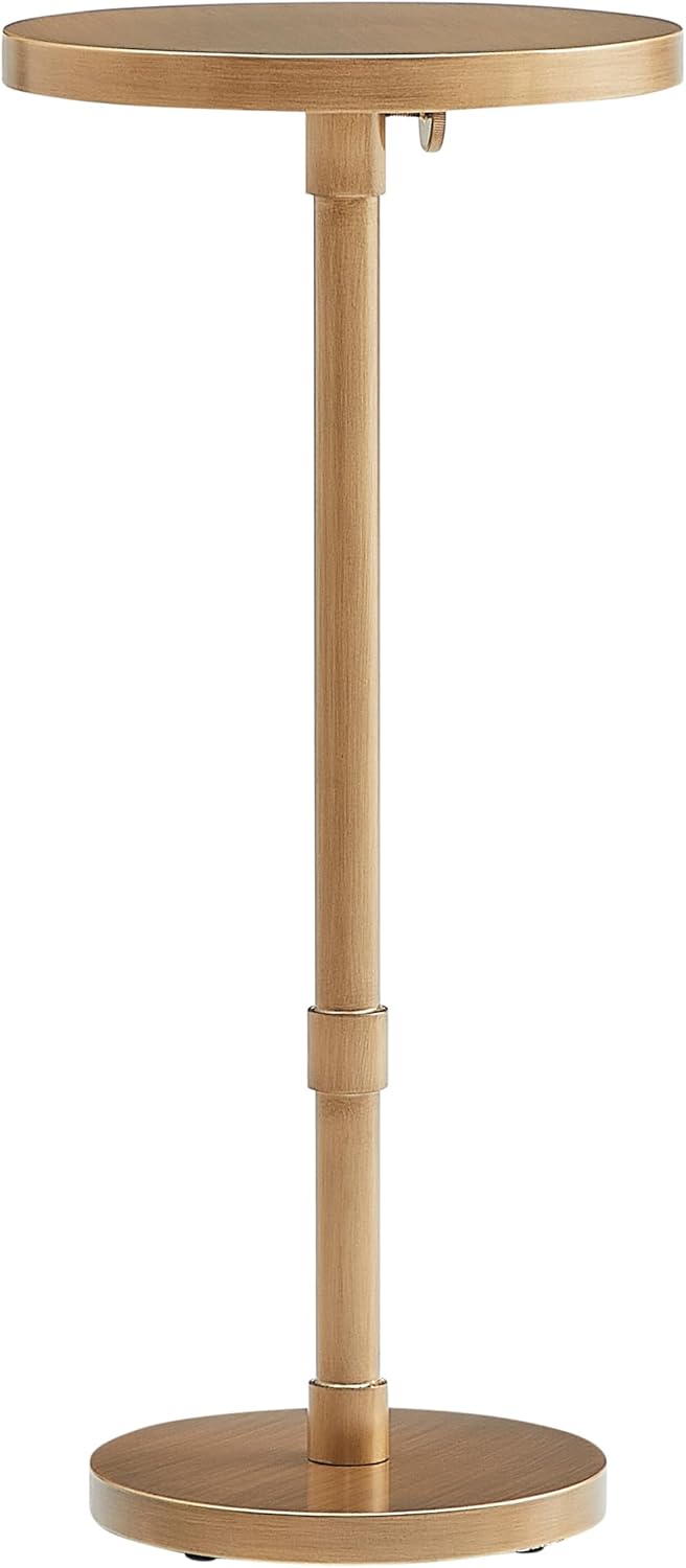 Adjustable Height Accent Table, Antique Brass Metal Side Table with Pedestal Base, 22-30 Inch Adjustable End Table for Living Room, Bedroom or Office (10" Round Top)