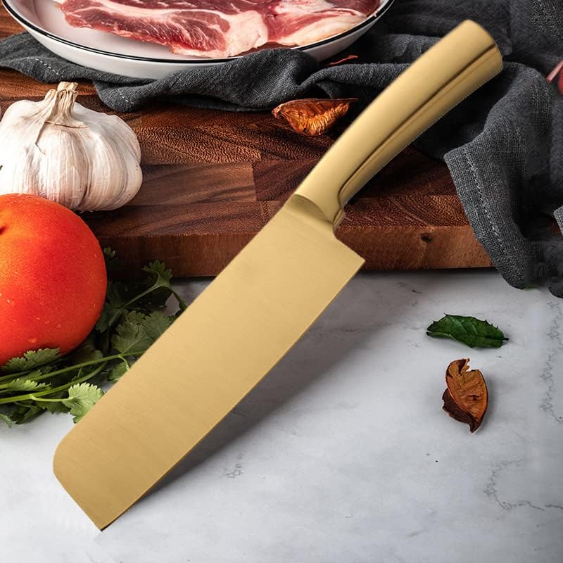 Meat Cleaver, Stainless Steel Kitchen Knives Professional Chef Knife Sharp Vegetable Fruit Cutter Meat Chopping Slicing Cleaver Kitchen Knife (Color : Gold, Kitchen Knife Size : 1Piece)