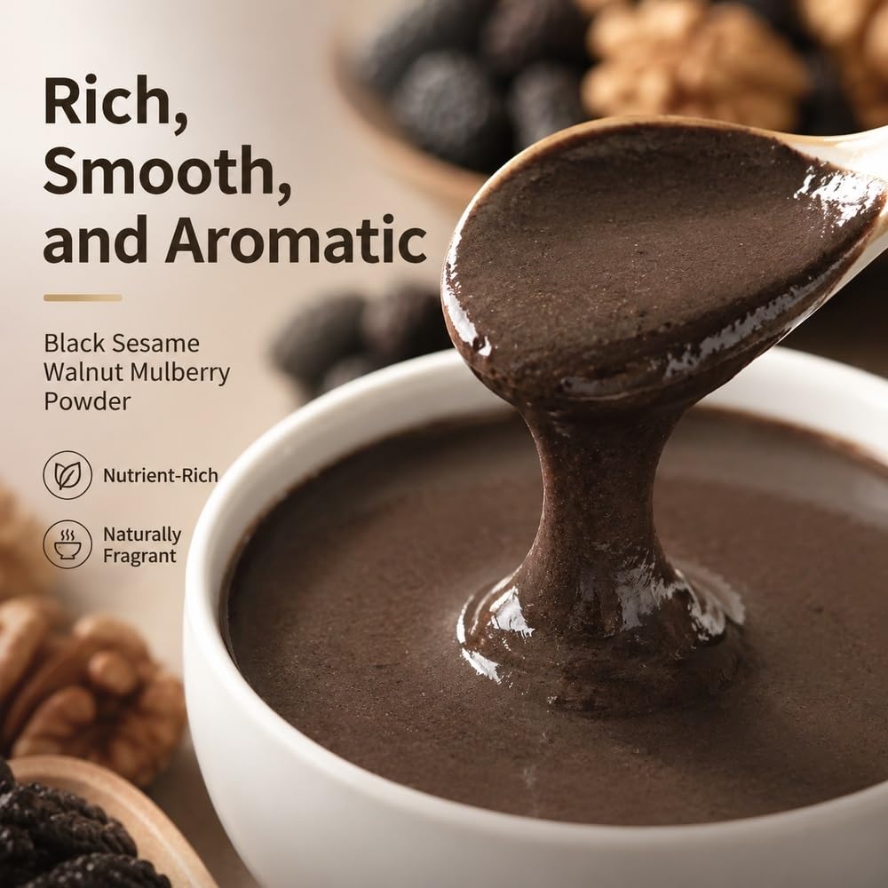 Polvo Instantáneo De Mora Y Nuez De Sésamo Negro 600g | Polvo instantáneo de morera y nueces con sésamo negro, desayuno fácil de cereales calientes, 600g