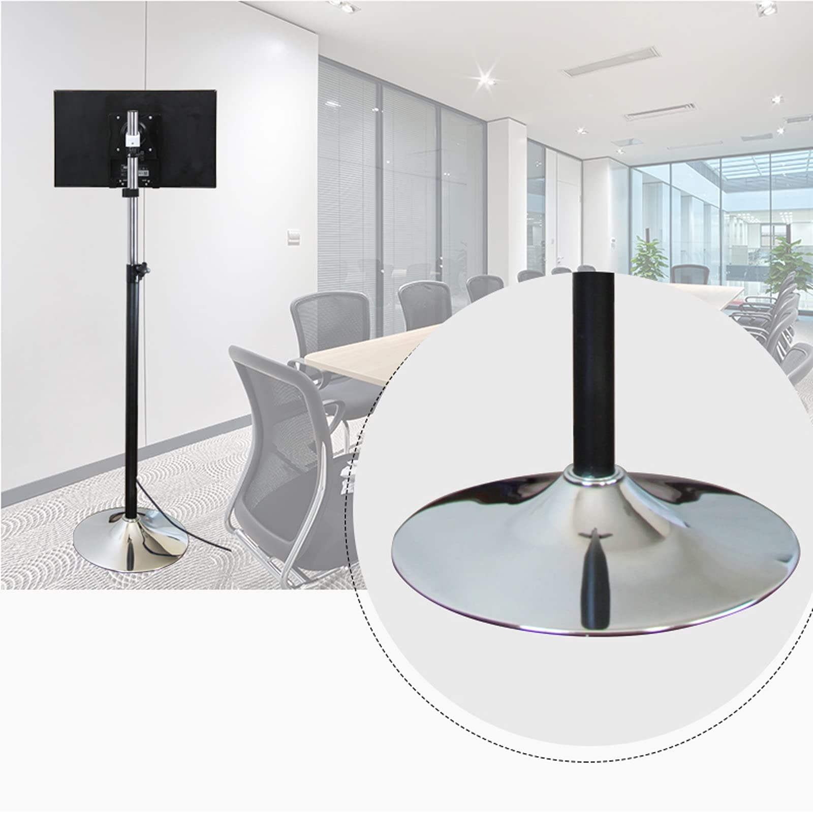 Bras de moniteur à gaz pour moniteur sur pied de 13 à 27 pouces, support de montage mobile pour moniteur avec base ronde, hauteur/inclinaison/rotation réglables, support de bureau pour moniteur 100 x