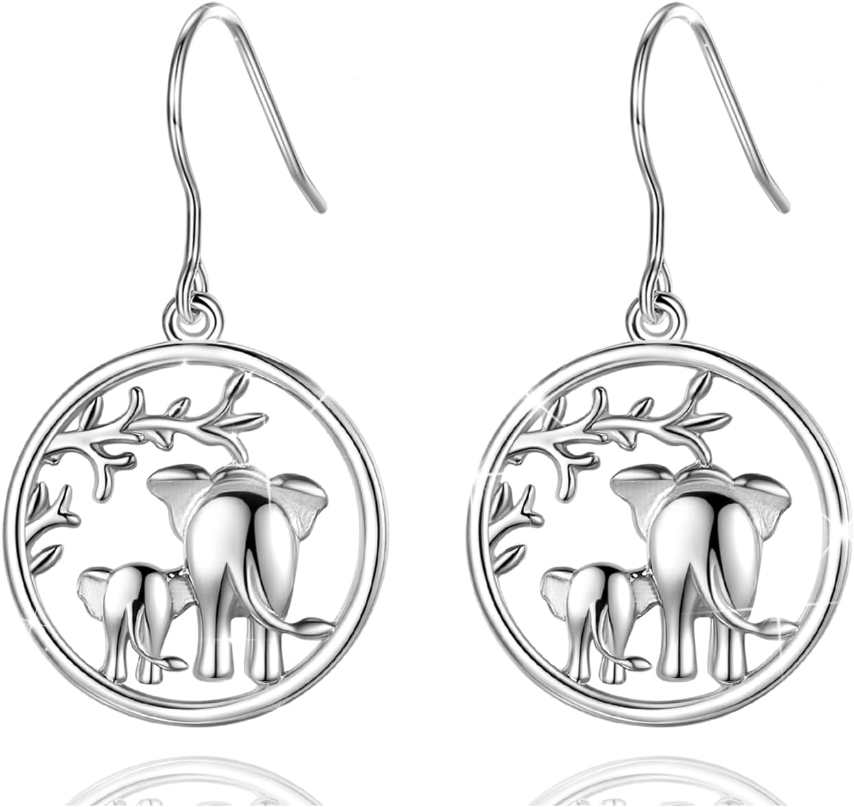 Sterling Silver Elephant Earrings for Women Dangling, Tree of Life Drop Earrings Elephant Jewellery Gift for Mother's Day Birthday