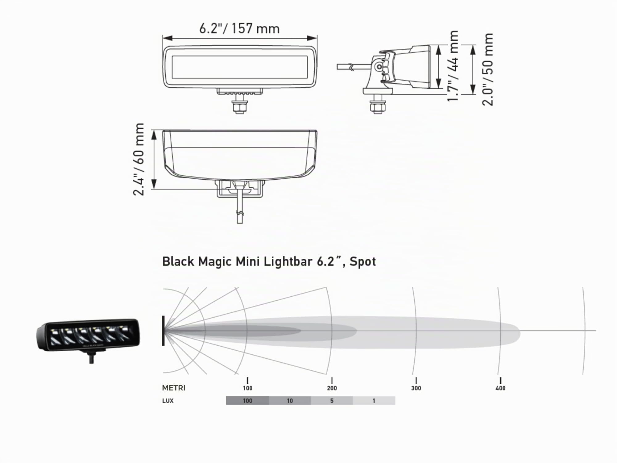 HELLA 1FB 358 176-211 LED-Faro di profondità, Black Magic Mini Lightbar 6.2", 12/24V, Montaggio, esterno, Illuminazione a lungo raggio, Cavo 800mm, Spina estremità del cavo aperta