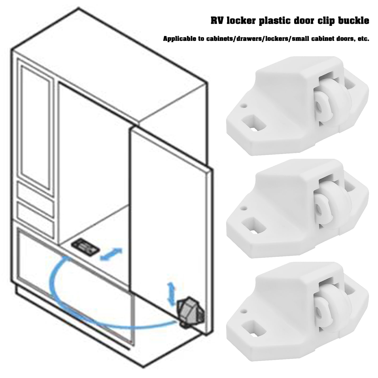 Create idea 12Pcs Closet Door Roller Catch Locker Drawer Roller Lock for Cabinets Drawers Storage Cabinets Small Cabinet Doors 35.5x26x21.5mm/29x20x14.5mm White - Image 3