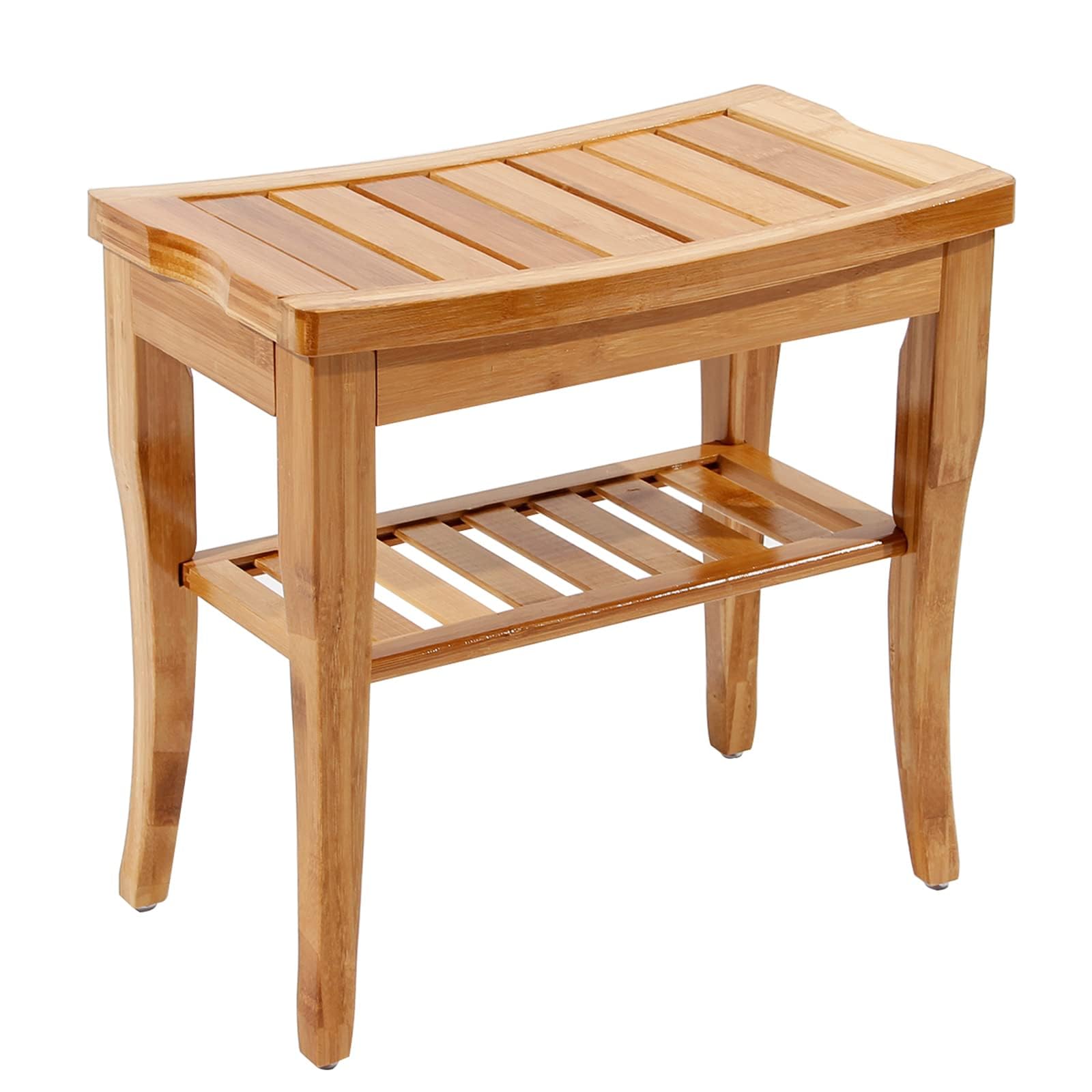 soges Bathroom stool Solid wood stool Bath stool Non-slip waterproof Shower stool 2 tiers KS-HSJ-04