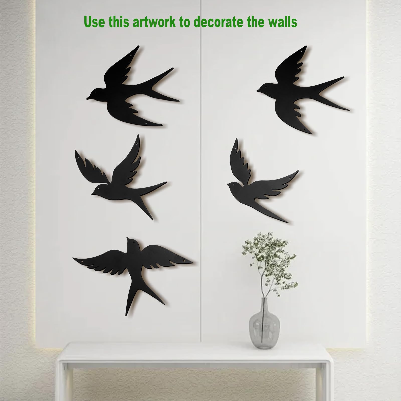 YunBey 5 Silhouettes Hirondelles Métal | Silhouettes noires en métal, oiseaux volants. Idéales pour salon, jardin et extérieur