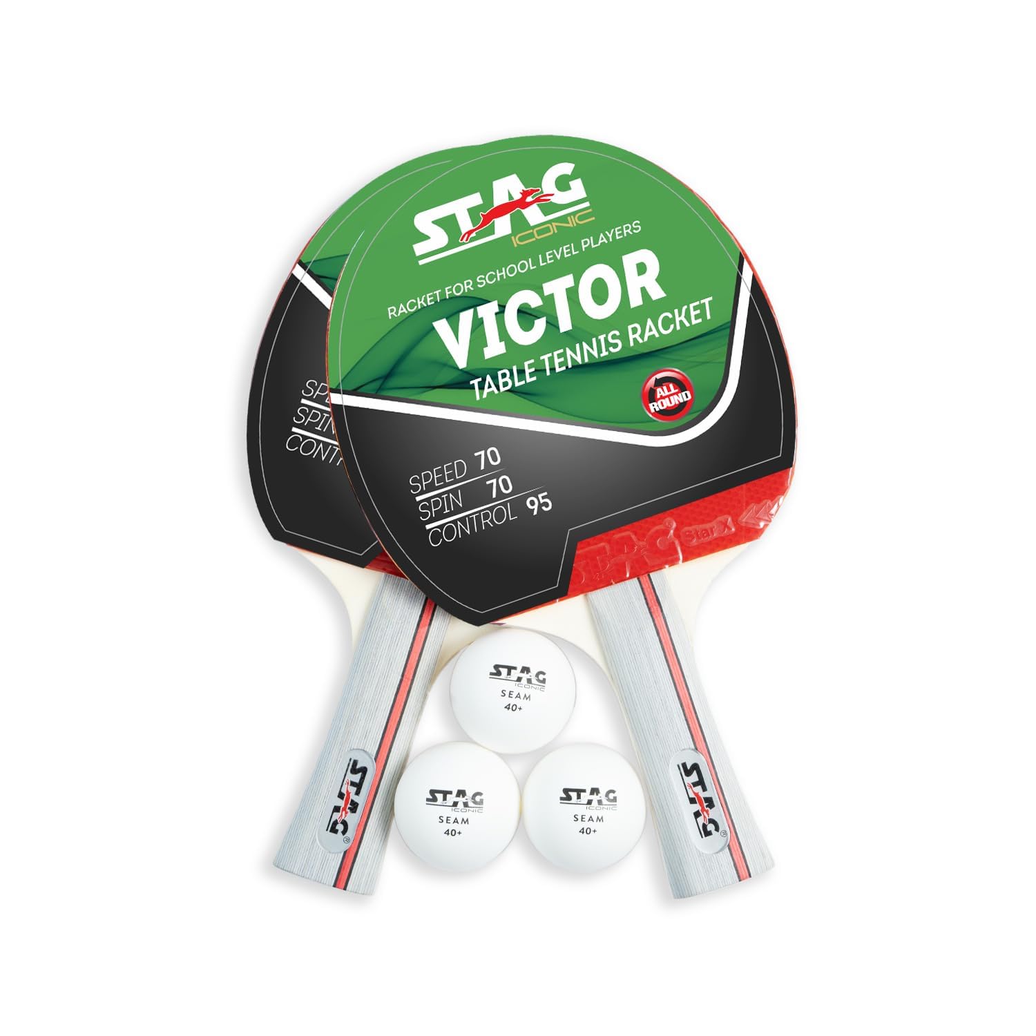 STAG Iconic Victor Table Tennis Playset | 2 Racquets, 3 ABS Balls & Storage Case | Intermediate Ping Pong Set for Home, Schools & Clubs | Durable & Easy to Play