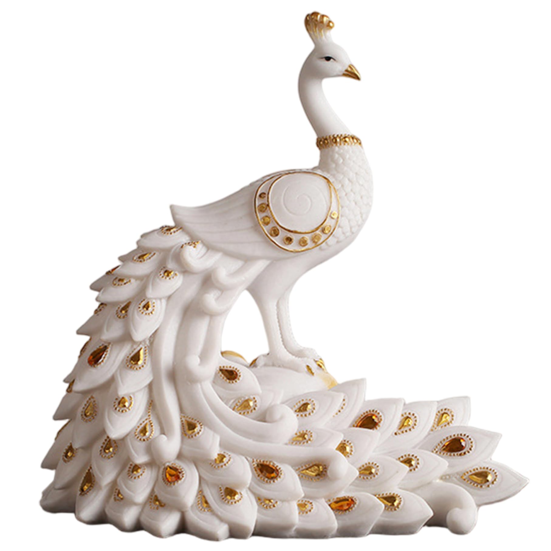 Uanqfegy White Resin Peacock Statue Elegant Animal Figurine – Peacock Ornament Sculpture for Living Room Desktop Shelf Home Decor