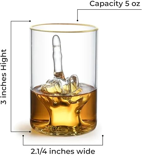 Miniatura 7 de Vaso de whisky divertido de dedo medio  Premium Up Yours Funny Glass para whisky, licor  Lujoso borde dorado  Accesorios de bar para el hogar