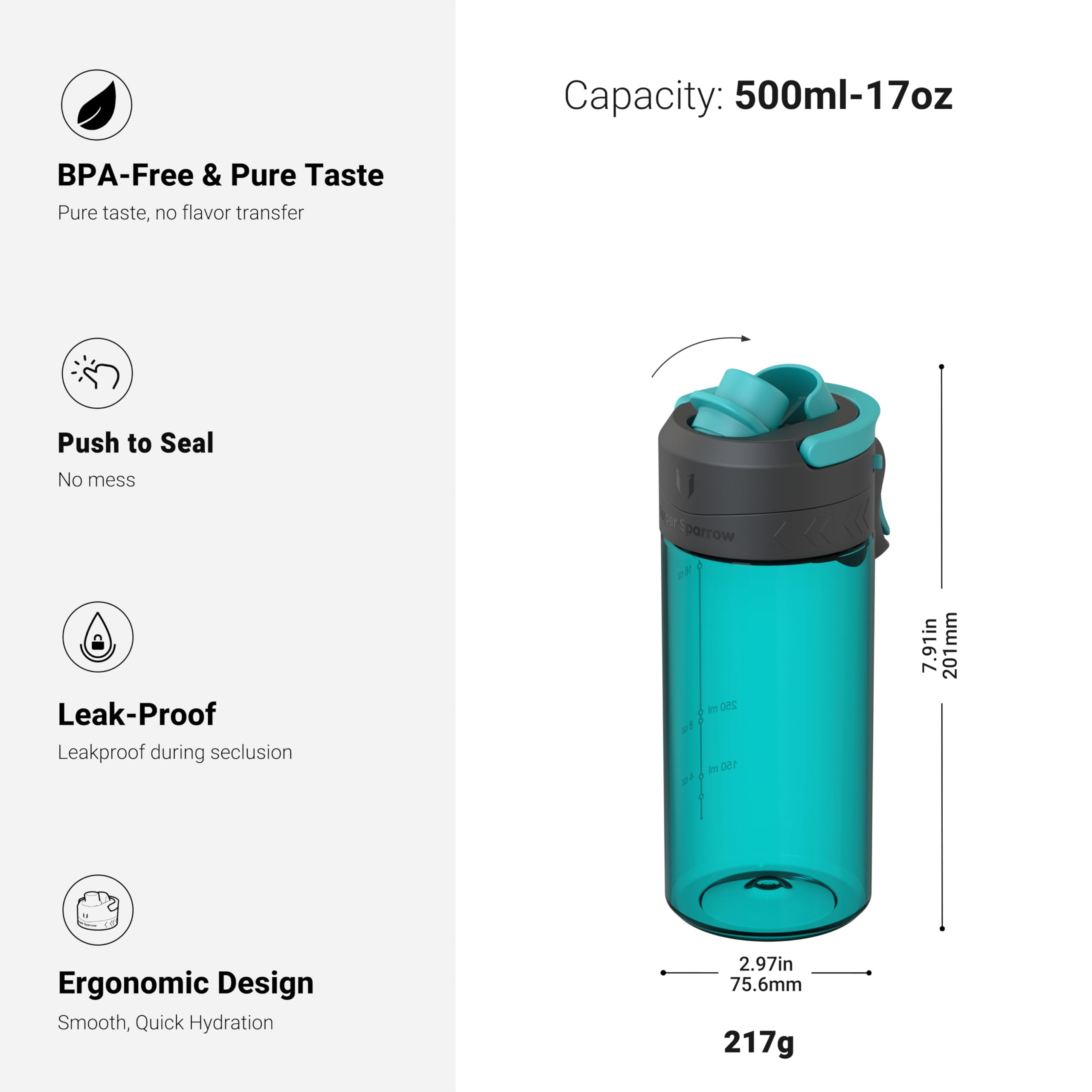 Super Sparrow Borraccia - 500ml/750ml/1L - Bottiglia Senza BPA, a Prova di Perdite - Borracce TouchGulp Flusso Rapido Con Un Clic per Scuola, Sportiva, Palestra