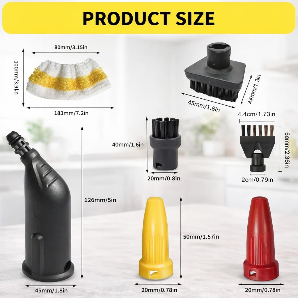 23 Stück Zubehör für Kärcher Dampfreiniger Easyfix SC1 SC2 SC3 SC4 SC5, Dampfreiniger Bürste Set, inkl Gebogene Düse, Mikrofaser-Tuch, Professionelles Reinigungs Zubehör Mikrofasertuch-Handdüse
