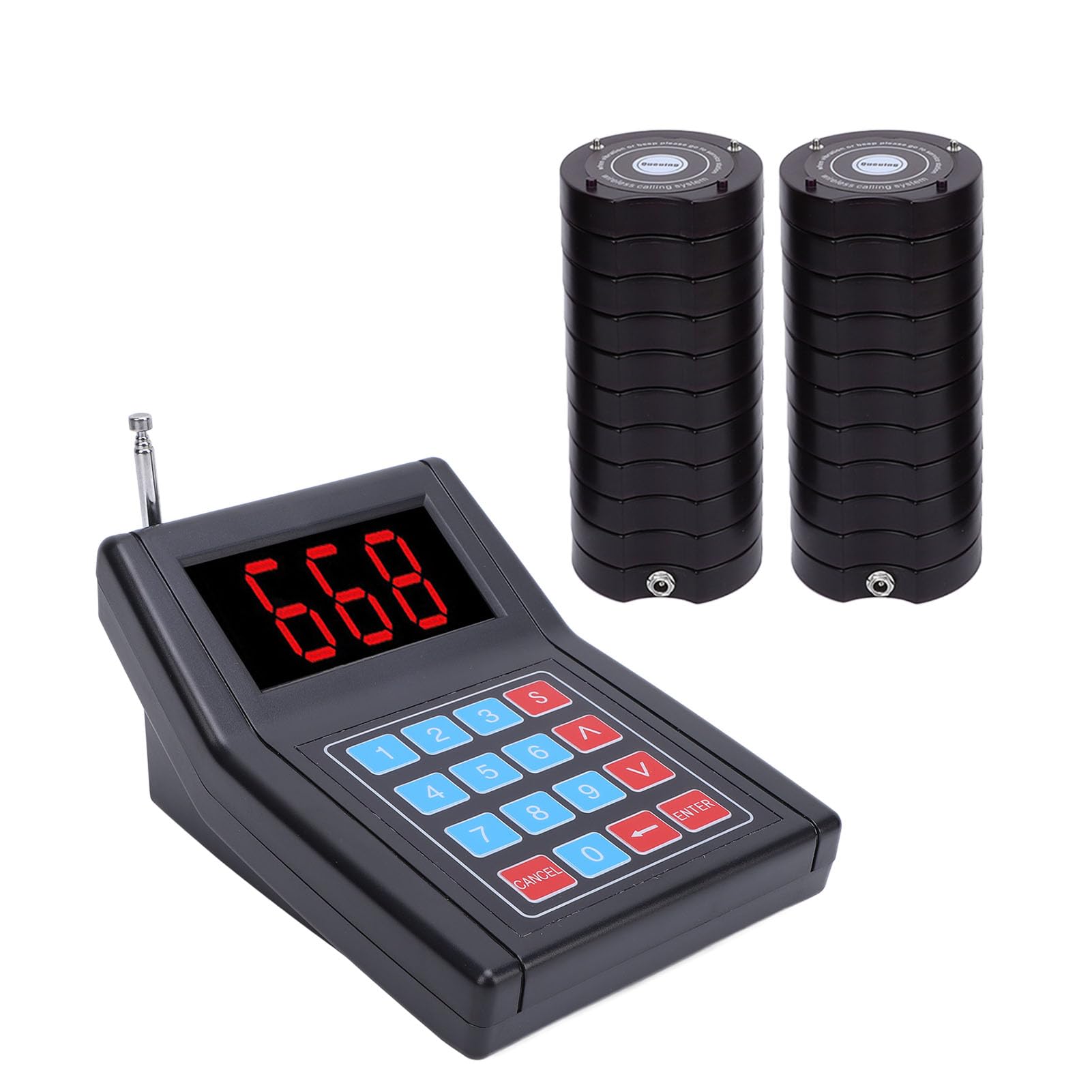 SU-668 Restaurant Pager System, 20 Pagers Buzzers with Vibration, Flashing, Queue Paging System, Cordless Customer Guest Calling System for Business Servers (Black)