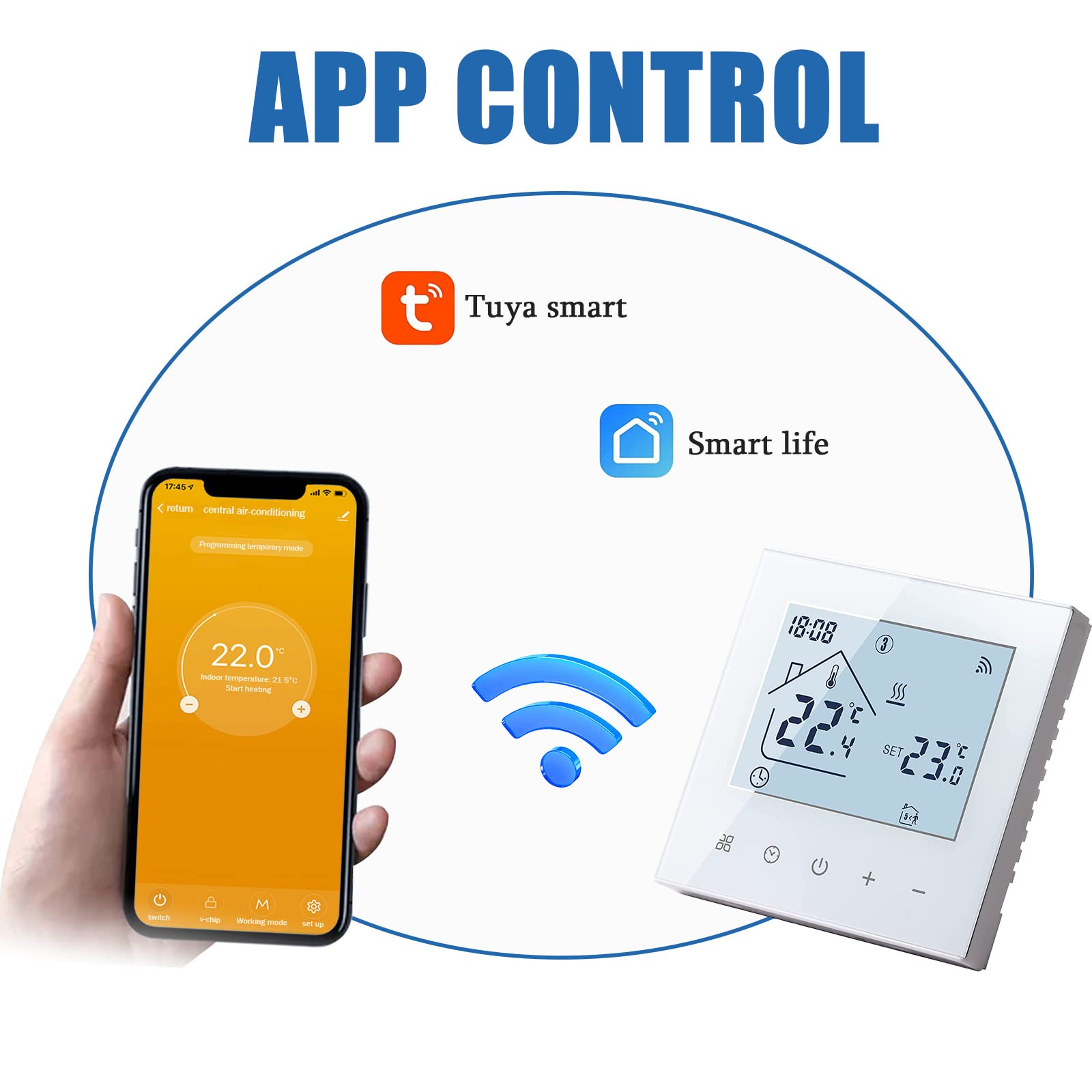 Termostato inteligente WiFi para calefacción por suelo radiante eléctrico,termostato eléctrico de 16A,pantalla táctil digital, regulador de temperatura, 230V, compatible con Alexa Google Home (blanco)