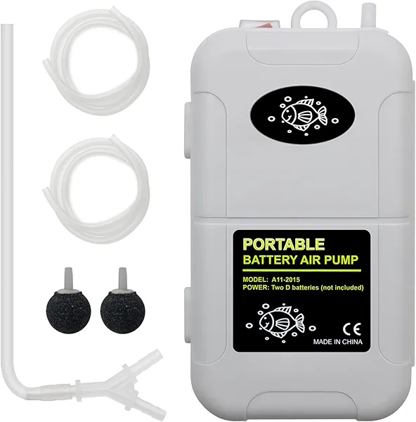 HUIXHAO Aquarium Air Pump,Aeration Up to 6 Gallons,Including 2 air Stones,2 Airline tubings,Bubble Aerator for Fish Tank, Fishing Bucket etc.