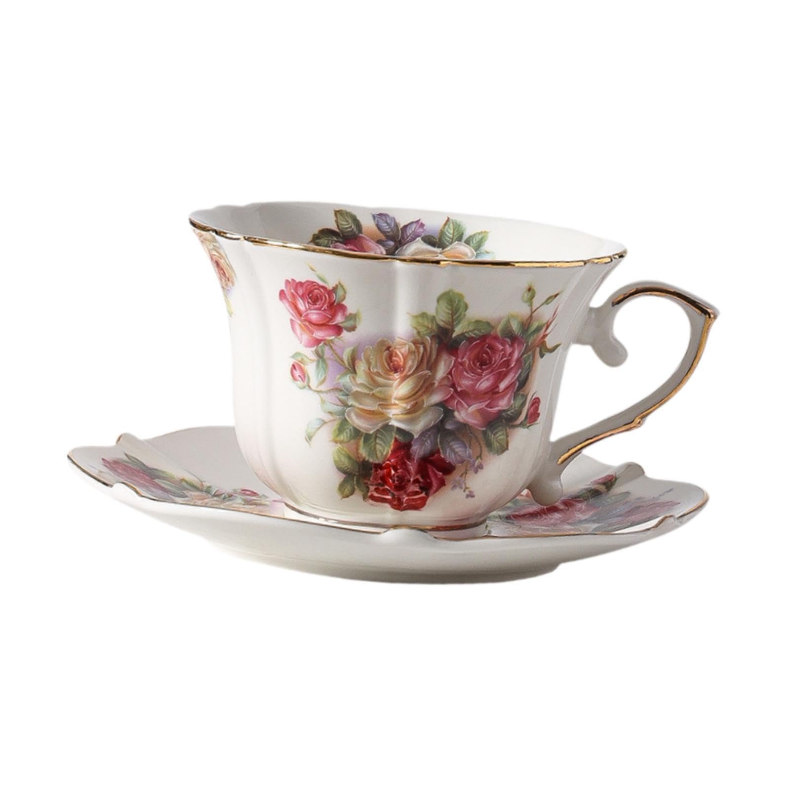 Fenteer Juego de Tazas y platillos de cerámica para café, té y Leche, con diseño Floral, hogar.