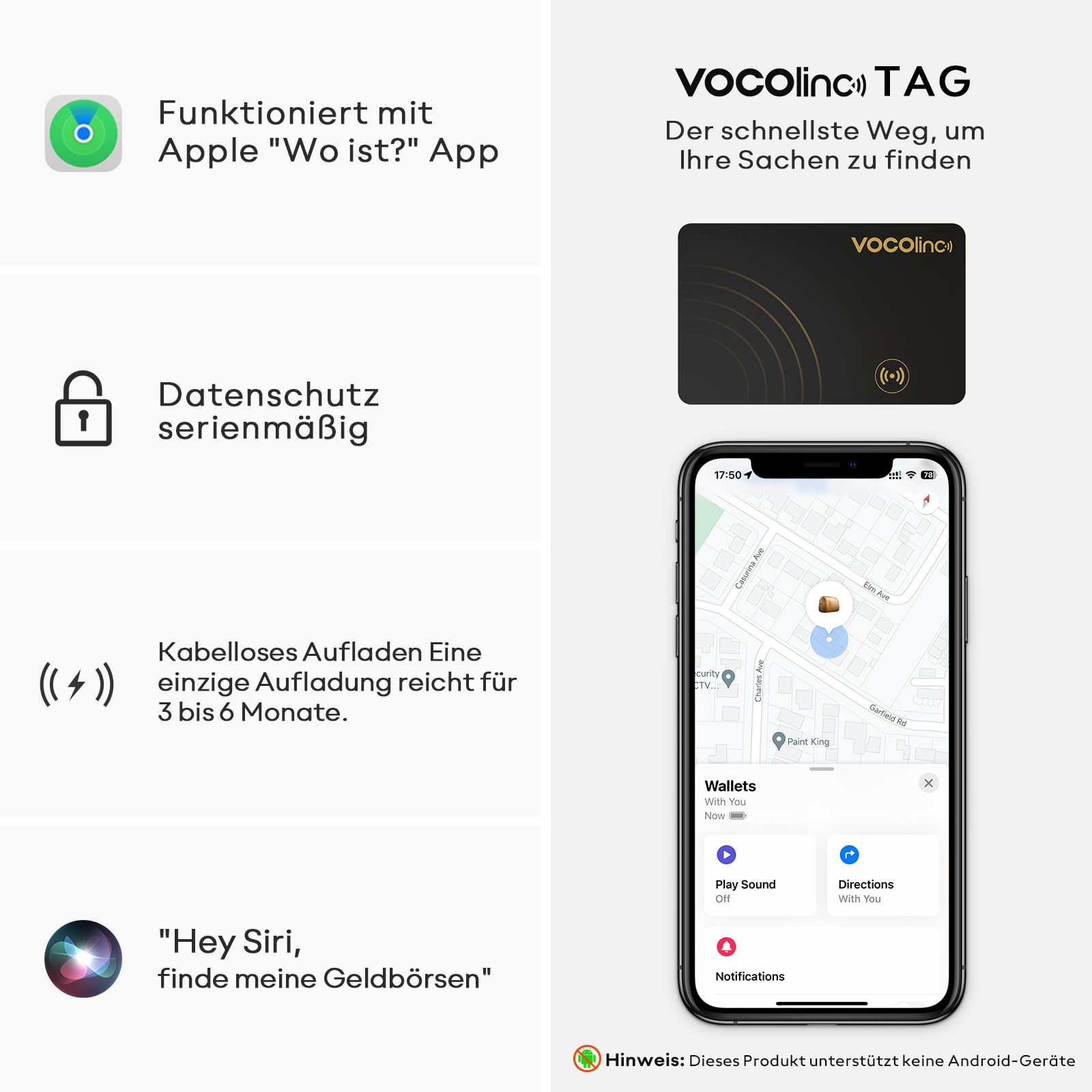 VOCOlinc Wiederaufladbar Wallet Tracker Karte 2 Pack, Ultra Thin 1.6mm Air Tag Card Funktioniert mit Apple Wo ist? APP (Nur iOS), Bluetooth Item Finder für Reisepässe/Koffer/Taschen/Geldbörse