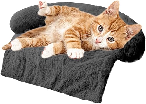 Miniatura 14 de Alfombrillas de cama calmantes para perros y gatos, funda extraíble lavable y extraíble, tapete de pelo largo de felpa para mascotas, forro