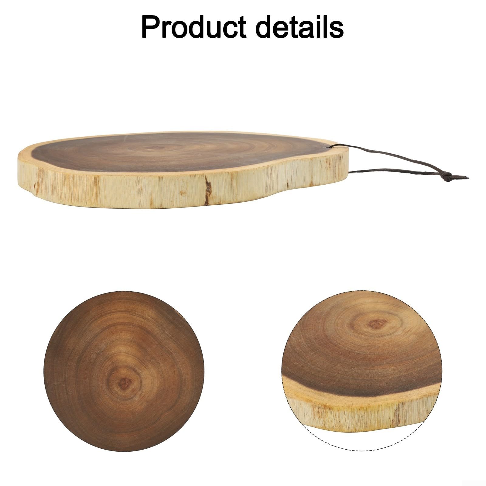 Tabla de cortar de madera de acacia, bandeja de servir de forma irregular, bloque grueso de madera maciza para cortar pan, frutas y verduras para cocina, comedor, grande 31-37 cm