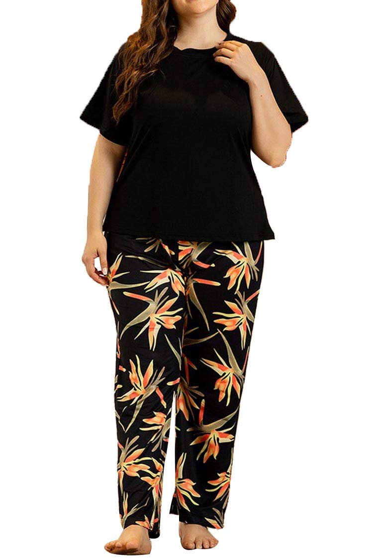 ACHICGIRLBlack Leafy Bottom Loungewear Set